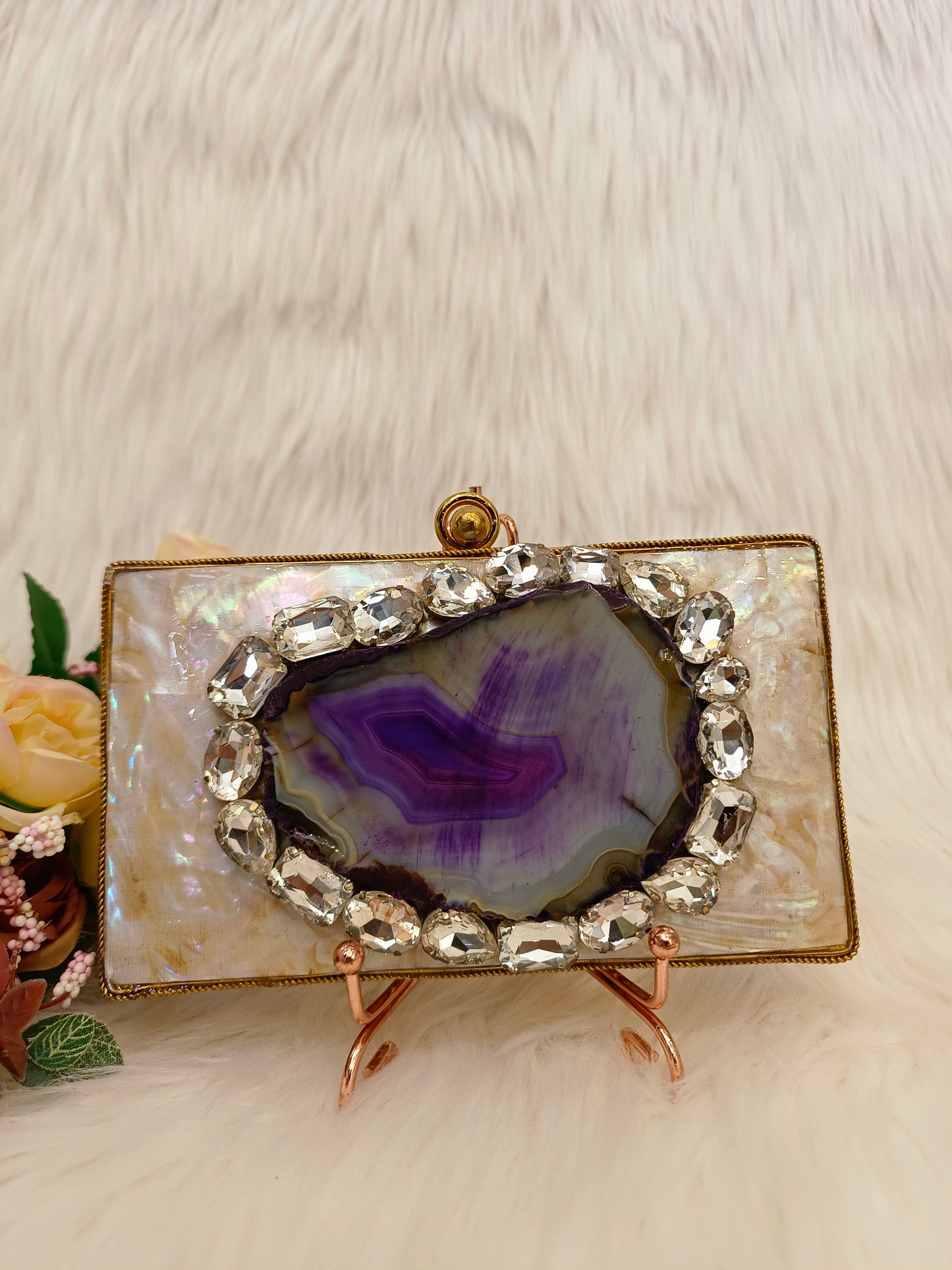 Rhinestone & Agate Embellished clutch