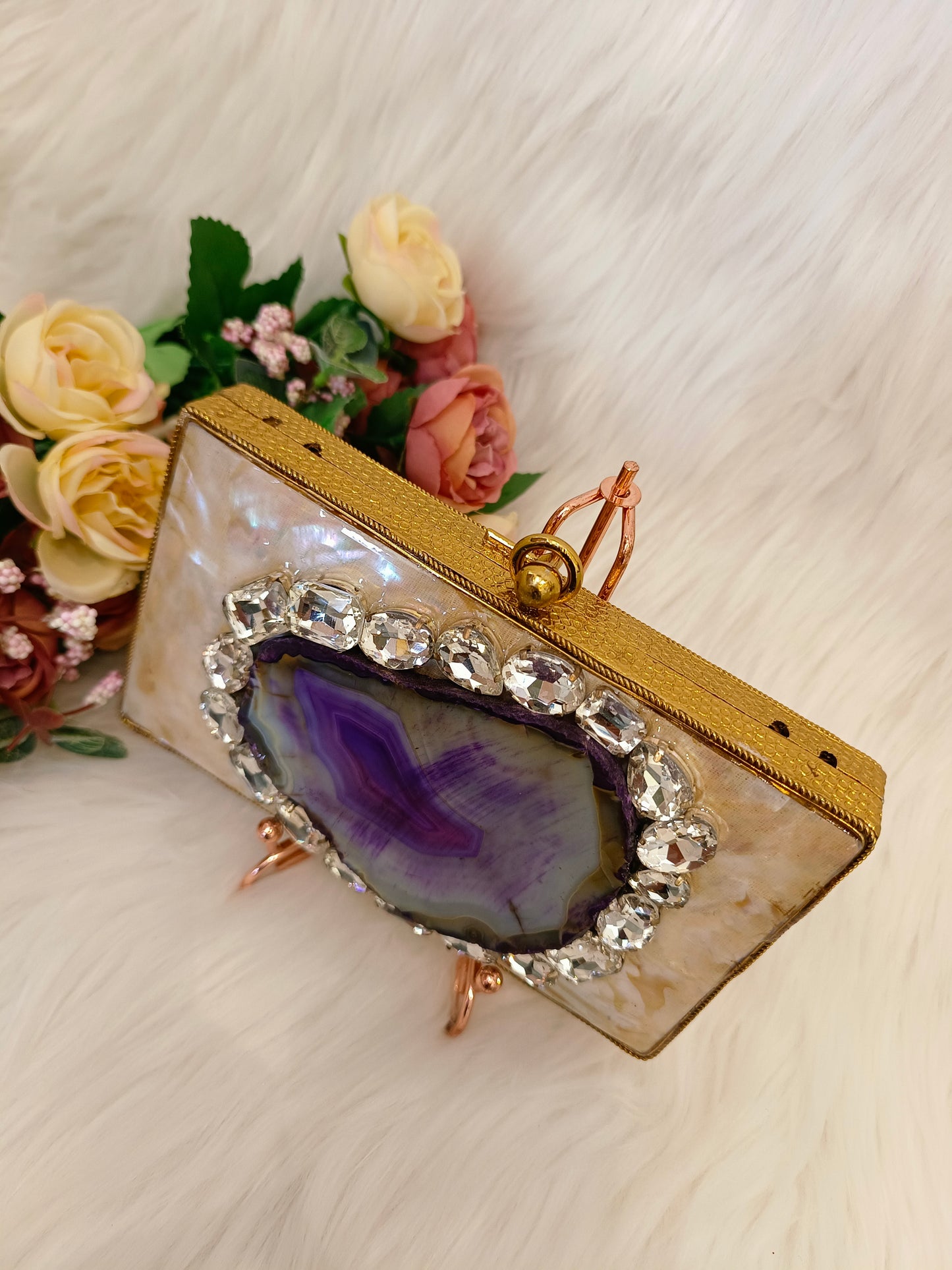 Rhinestone & Agate Embellished clutch