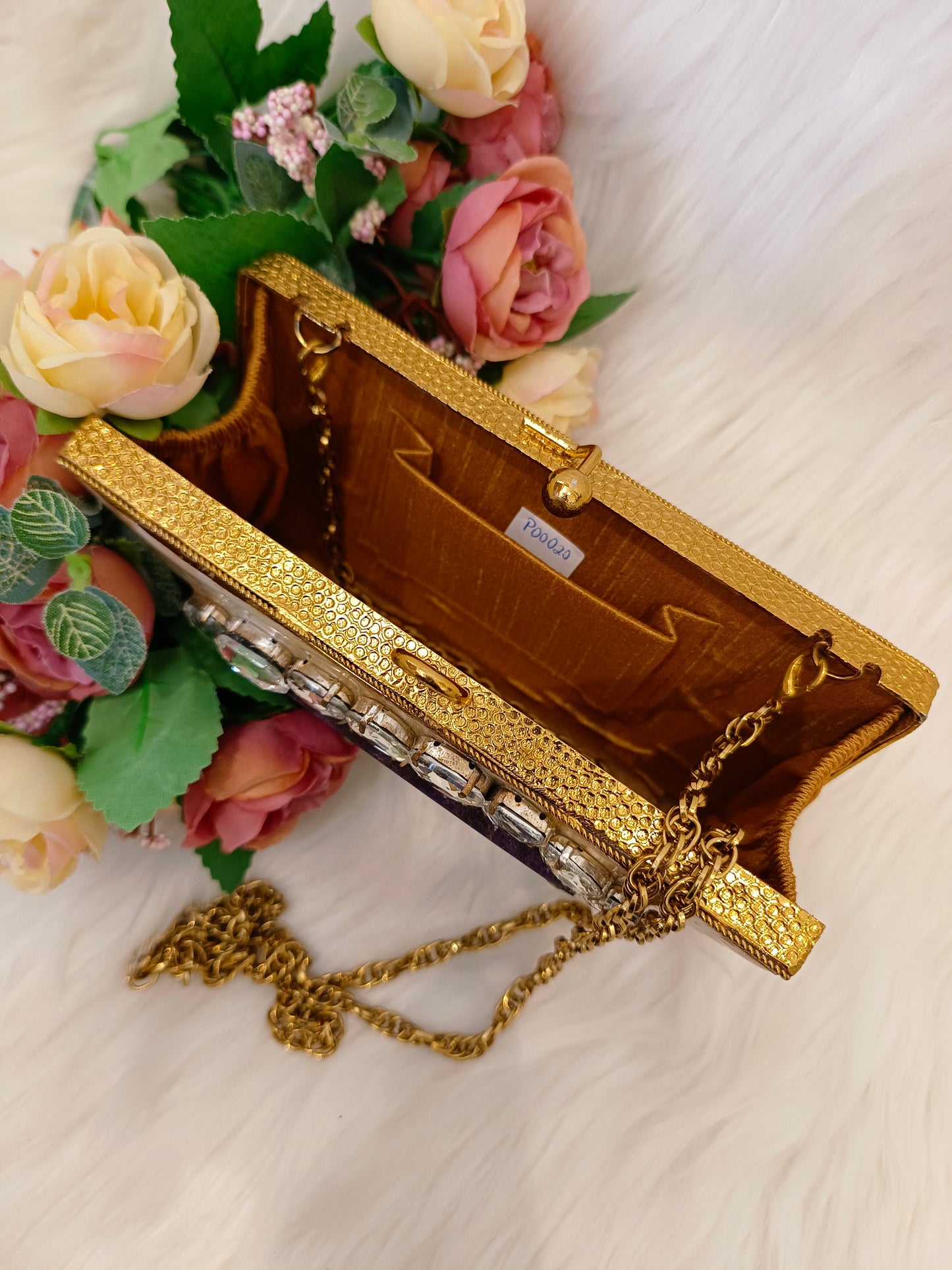Rhinestone & Agate Embellished clutch