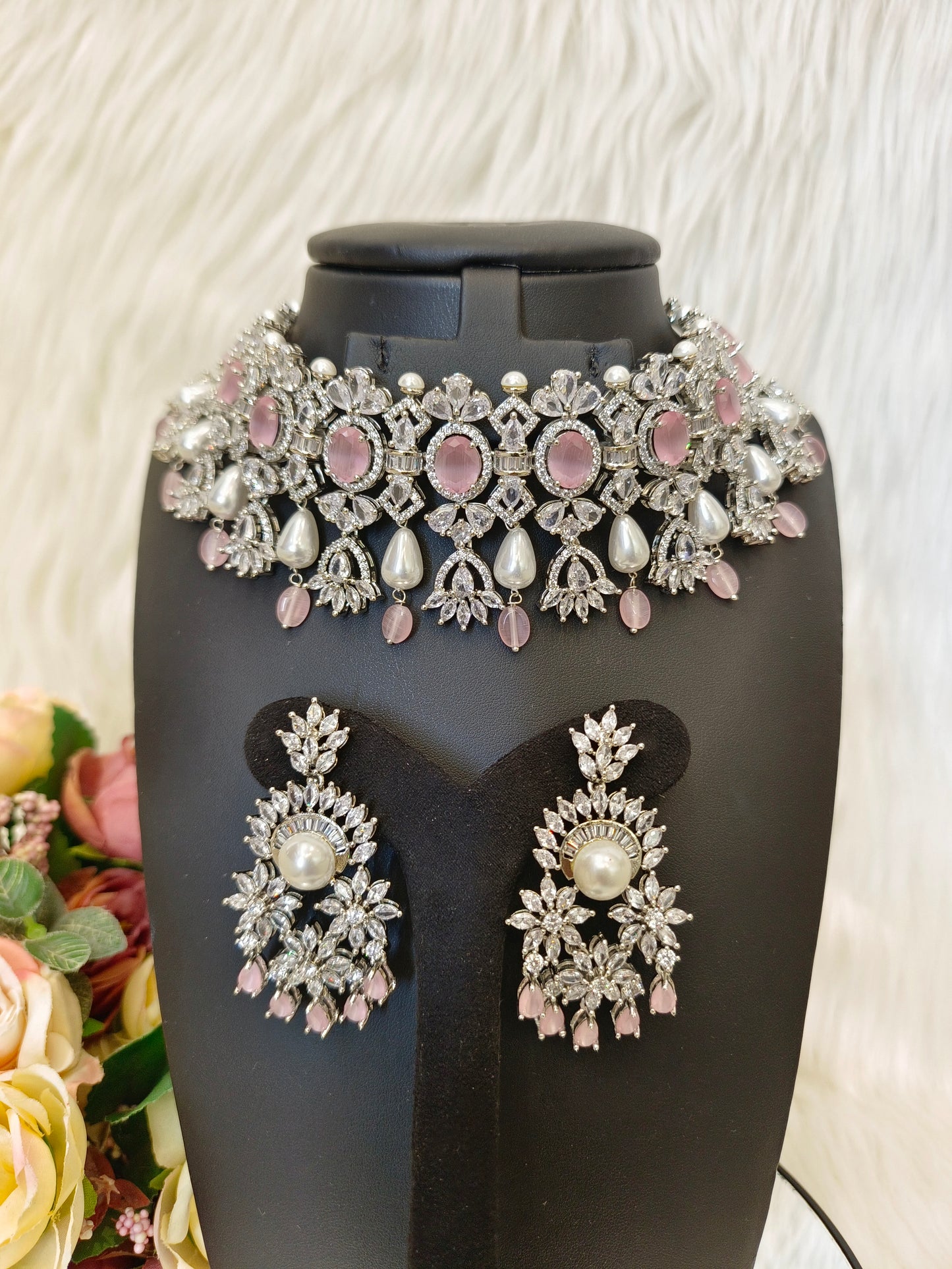 Luxury Pearls and Diamond Choker Set