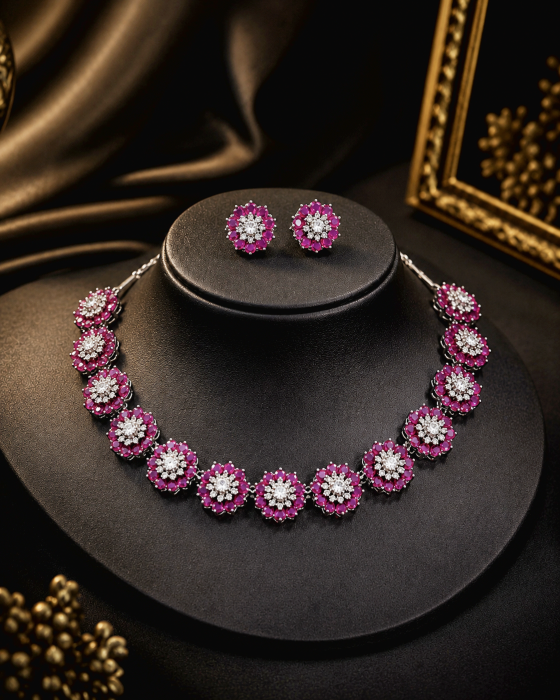 Bloom Crystal Floral Necklace Set with Matching Earrings