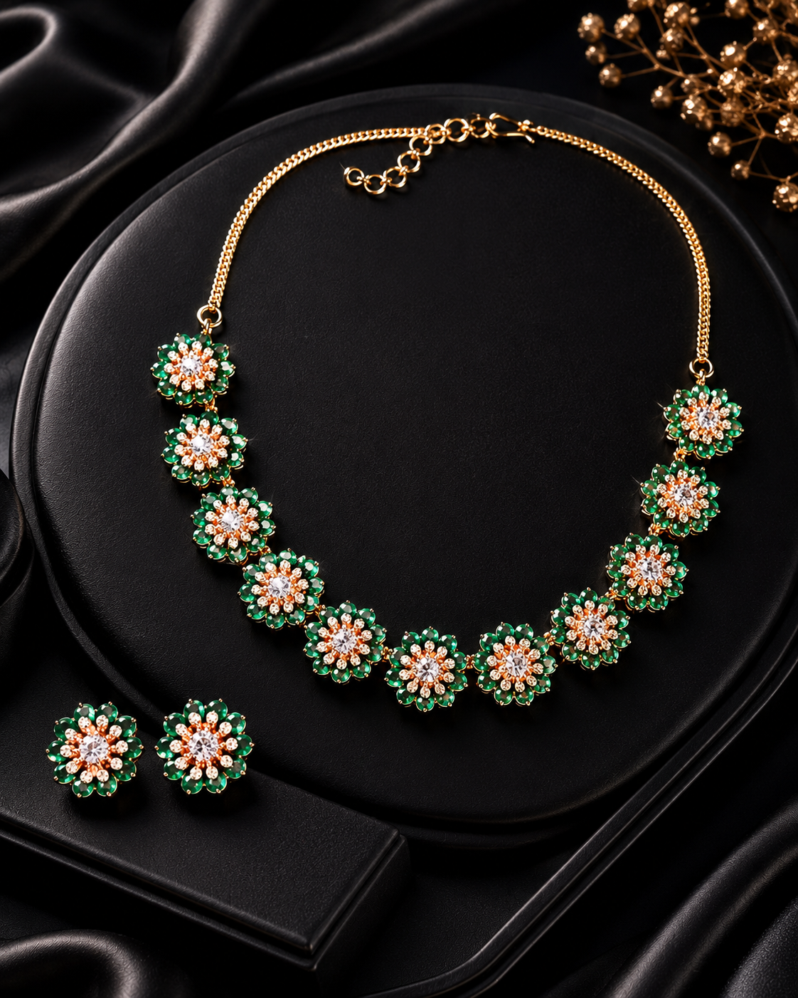 Bloom Crystal Floral Necklace Set with Matching Earrings
