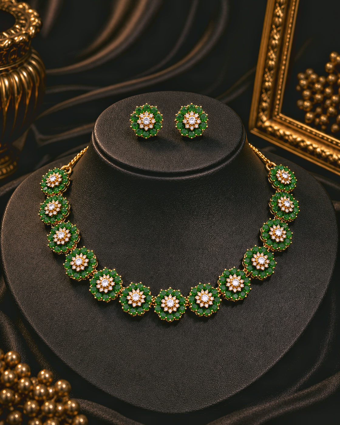 Bloom Crystal Floral Necklace Set with Matching Earrings