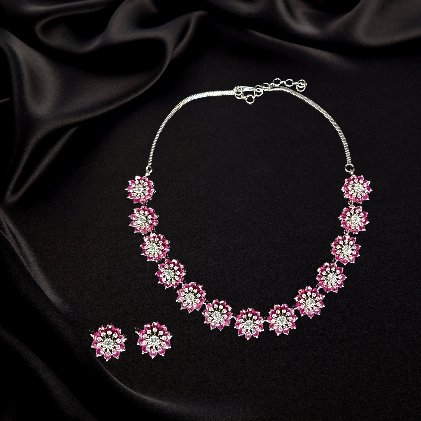 Bloom Crystal Floral Necklace Set with Matching Earrings
